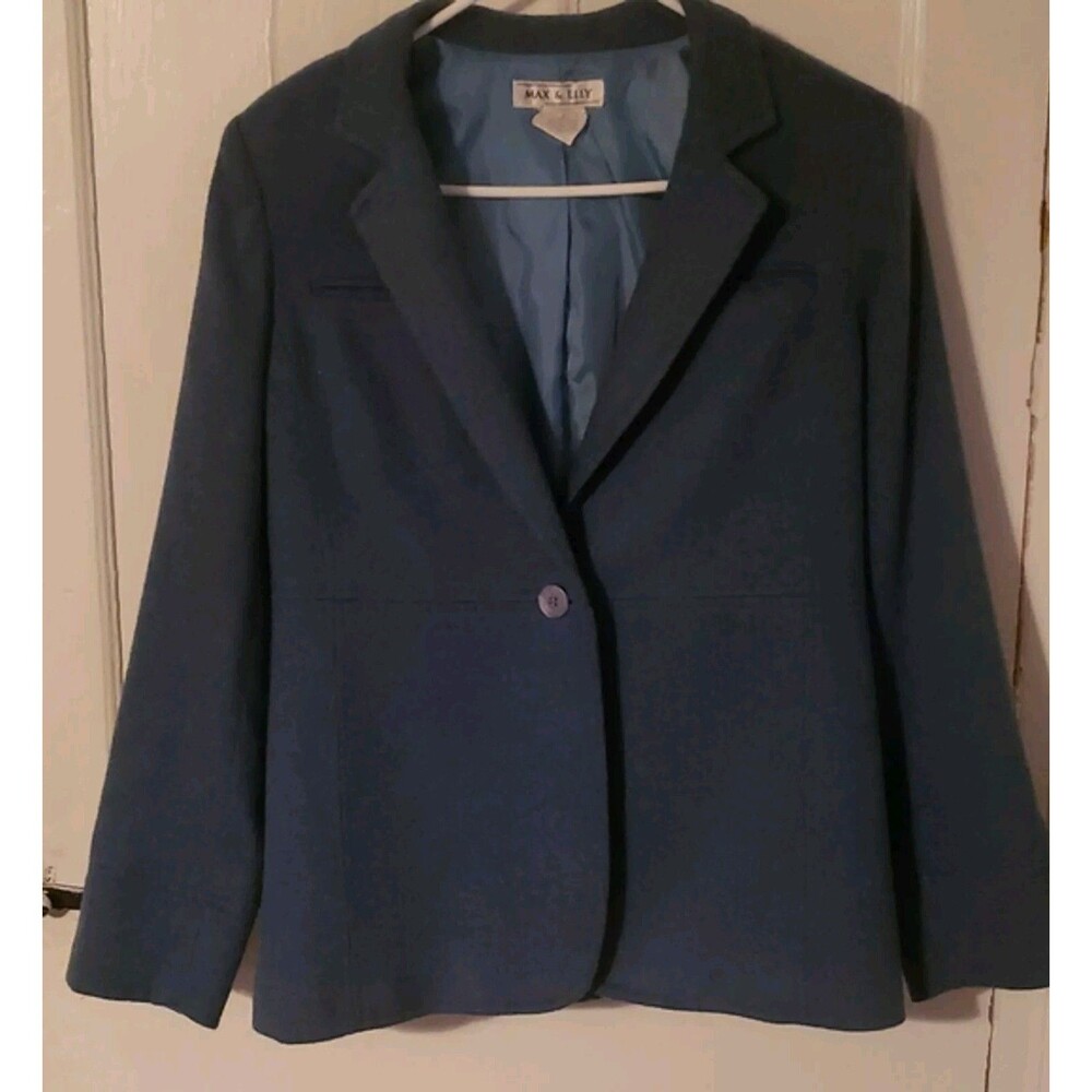 Vtg Teal Blue Wool Blend One Button Blazer - Size 8P Small Petite Jacket